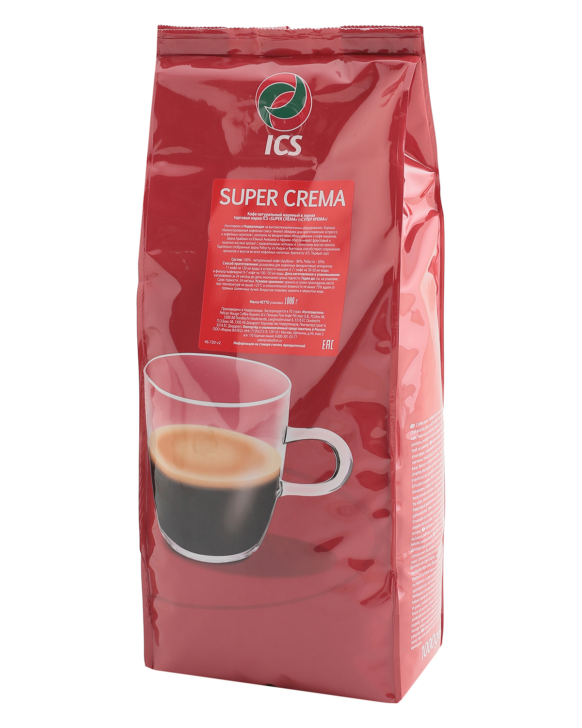 Кофе в зернах ICS "SUPER CREMA" (80% A)  набор из 2 шт по 1 кг